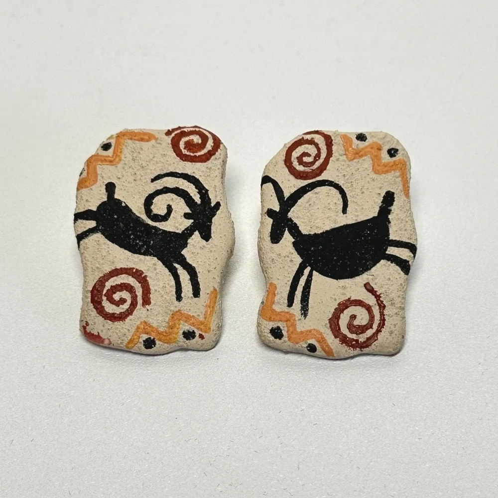 Handmade Clay Earrings Southwest Tribal‎ Animal Deer Boho Stud